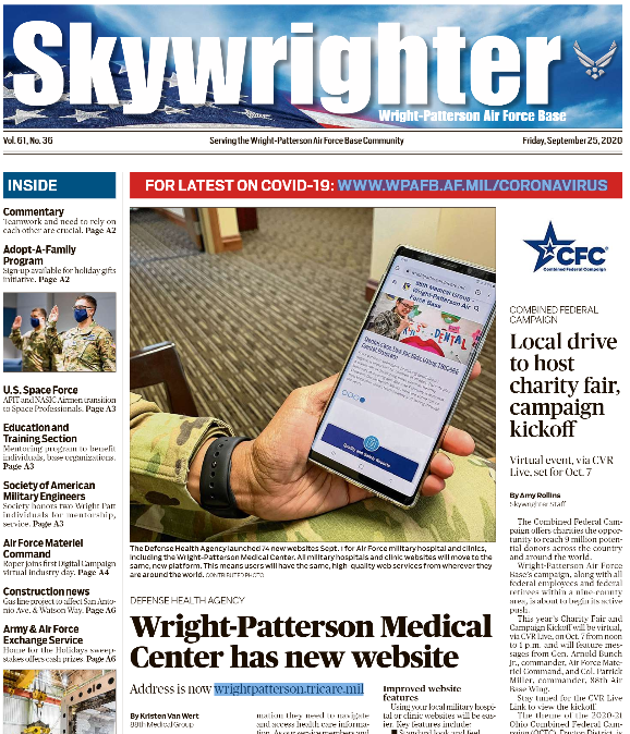 WrightPattAFB's tweet photo. #Skywrighter: @WrightPattMC moves to TRICARE website; Wright-Patt to host virtual Combined Federal Campaign kick-off event Oct. 7; @AFMarathon marks successful year with sold-out virtual race; Teamwork and the need to rely on each other crucial.
https://t.co/PSBg2Tvj25
#WPAFB https://t.co/LZhSc04MmC