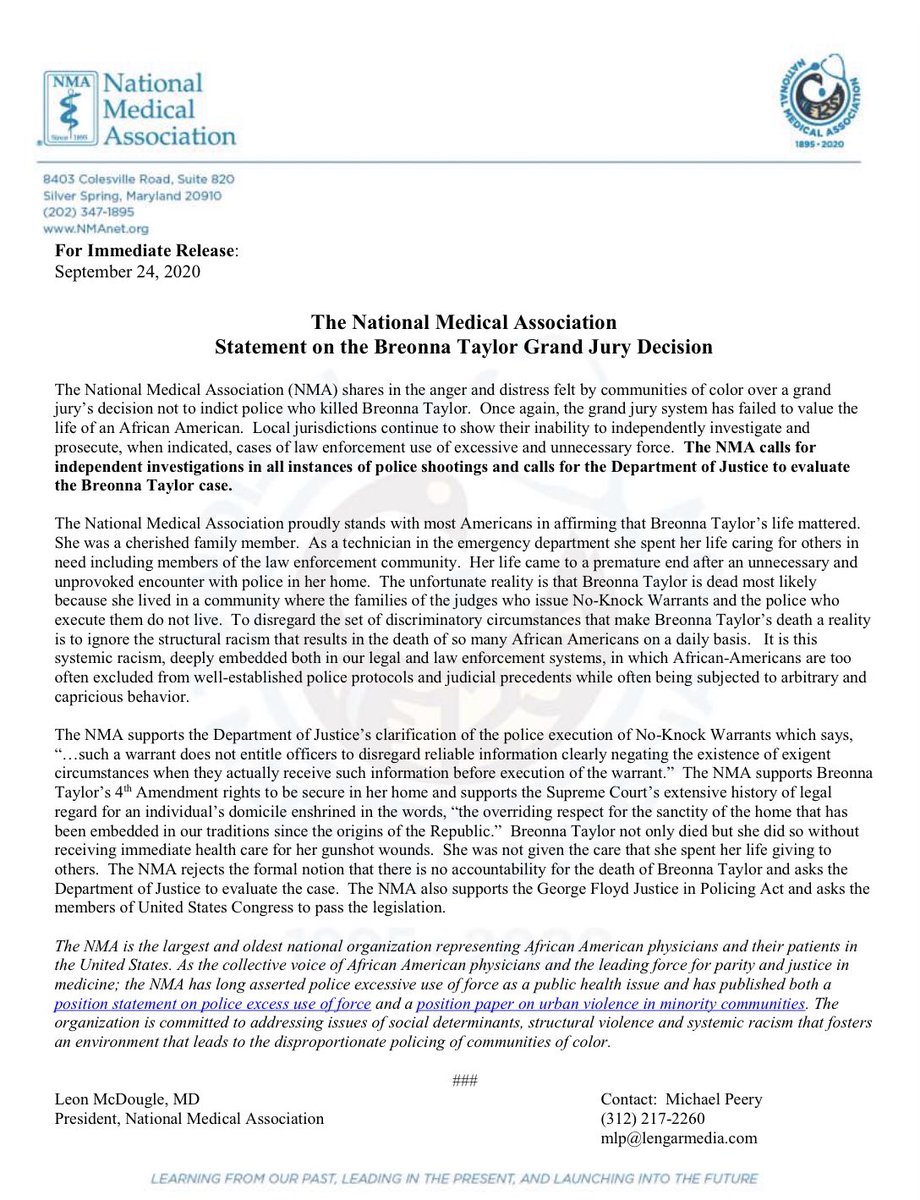 The National Medical Association Statement on the Breonna Taylor Grand Jury Decision
