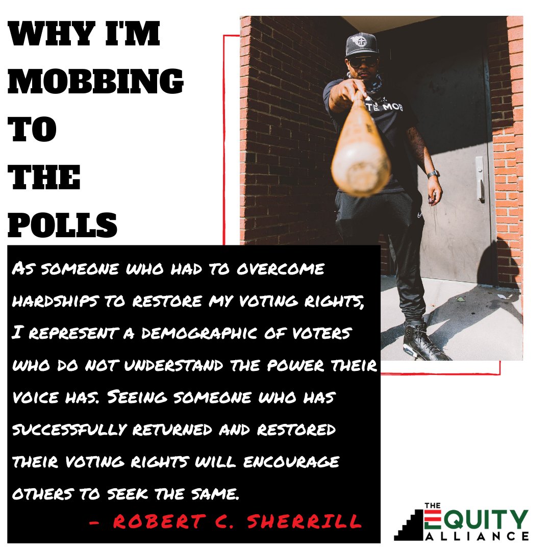 EquityAlliance1's tweet photo. Robert C. Sherrill is the CEO of multiple businesses and a community leader. Among his many titles, he's proud to be a returning citizen who worked to get his voting rights restored.
Do you have a similar story? Be like Robert and get your voting rights restored!
#votemob https://t.co/p0FdbfNs23