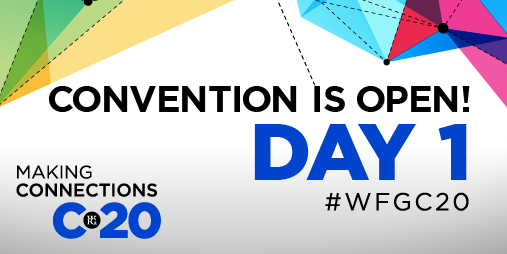 The moment we’ve all been waiting for is here! Grab some snacks 🍿, make sure you have a notepad 📓, check your internet connection 💻 and log in for C20. Instead of gathering in one place, we’re tuning in across North America this year! Where are you watching convention? #WFGC20 https://t.co/jad3mjJgQD