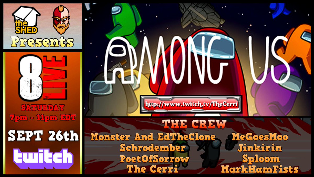 Tomorrow will be a pretty busy day! At noon Eastern we'll be back with the latest episode of The Boys and few more of The Expanse. After a break for food we'll be back at 7pm for some Among Us with folks from <a href="/theSHEDteam/">theSHED</a> 

Come hang out! twitch.tv/TheCerri