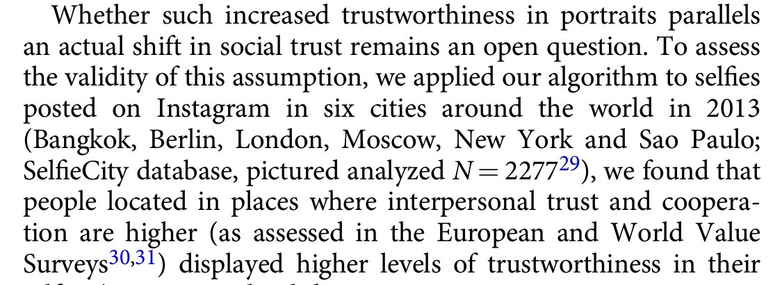 They ran their algorithms on a database of selfies, and compared the T the algorithm produced with “interpersonal trust and cooperation levels” in the cities where the selfies were posted.What can I say, mathfuckery begets mathfuckery.