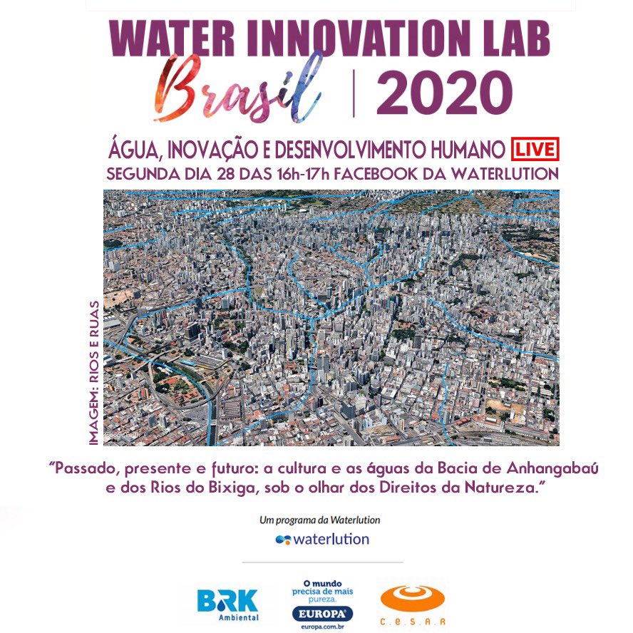 Na Live do dia 28 às 16h no facebook da Waterlution o #WILBrasil fará um passeio digital pela Bacia do Anhangabaú, passando pelos seus principais rios, nascentes e territórios ecológicos remanescentes. Compreendendo a história e provocando reflexões para a nova cultura pela água.