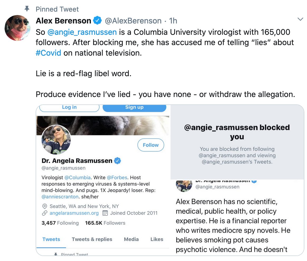 Alex Berenson is accusing me of using "a red-flag libel word" because I said he lied on FoxNews about  #COVID19. He demands I provide evidence of these lies (though lol—he didn't take issue for all the other ways I've said he's full of shit).Well, you asked for it, Alex.