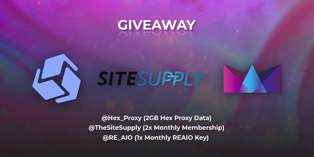 Hex_Proxy's tweet image. Giveaway Alert 🎉

Enter for a chance to win 2GB Hex Proxy Data, 2x Site Supply Memberships and a copy of REAIO. 🎁

TO ENTER:
1. Follow @Hex_Proxy, @TheSiteSupply &amp;amp; @RE_AIO 
2. Like &amp;amp; RT

Good Luck 🚀⏰