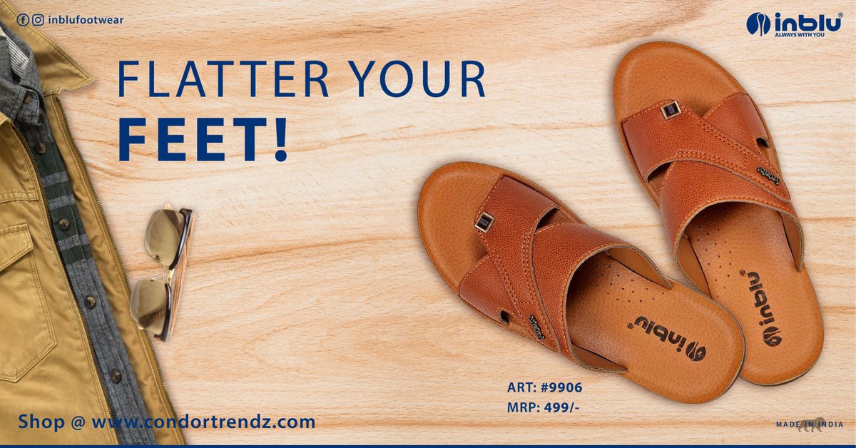 Inblufootwear's tweet photo. Flatter your Feet. Slide into our new arrival to stay fashionable. Featured here Inblu Men Slippers in Tan shade. Article 9906. MRP Rs. 499. Buy now https://t.co/VQSQnfvcY0
Inblu - Always with You
#comfortcollection #inblu #summerfashion #menfootwear #style #classicshoes https://t.co/hdfMsqixDd