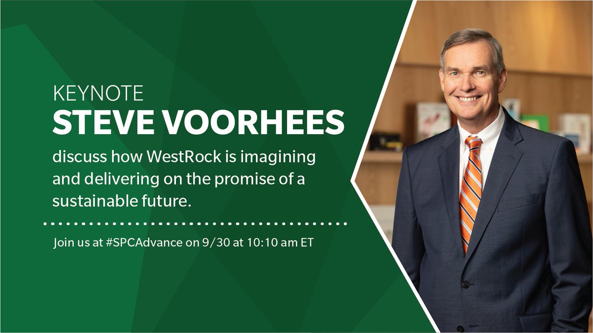 WestRock's tweet image. Join us at #SPCAdvance on 9/30 at 10:10 am ET to hear our CEO, Steve Voorhees, discuss how WestRock is imagining and delivering on the promise of a sustainable future. Click here for more information: okt.to/EnUdb1 #connectingpeopletoproducts