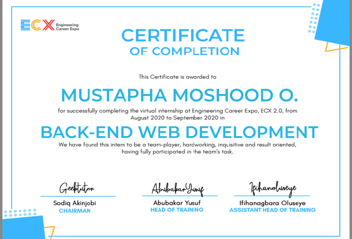 MustaphaMoshoo8's tweet photo. Thanks to @ecxunilag for the internship opportunity.
Building projects with different teams and stacks in meeting up with the given deadline has really helped to widen my knowledge of software development.
#ecxunilag #ECXInternship #VirtualInternship #COVID19 #StaySafe https://t.co/RNSMbUDxPX