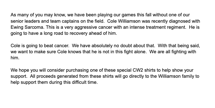 ADMFootball's tweet photo. Today is the last day to order your #CW2 shirts!  Please consider ordering and showing support for Cole Williamson!

Link to order shirts: https://t.co/AUzzolfhbb...
#CW2 #ToughPeopleWin https://t.co/WBpUsLXNZM