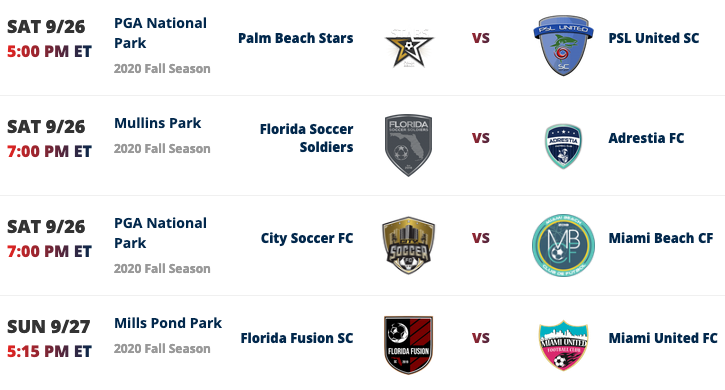 It's back! The <a href="/UPSL_Florida/">UPSL_Florida</a> South Division 1 2020 fall season kicks off this weekend. Good lineup of teams here, will be a very competitive league.