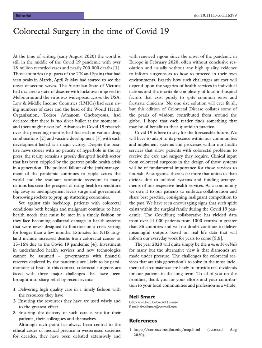 Colorectal Disease (@colorectaldis) on Twitter photo #colorectalsurgery in the time of #COVIDー19
Commentary from Editor in Chief <a href="/Neil_J_Smart/">Neil Smart</a>
onlinelibrary.wiley.com/doi/full/10.11… #colorectalsurgery in the time of #COVIDー19
Commentary from Editor in Chief <a href="/Neil_J_Smart/">Neil Smart</a>
onlinelibrary.wiley.com/doi/full/10.11…