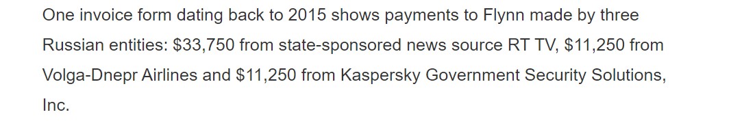 This is why we had all the discussion about the fees paid by RT dinner, Kaspersky and Volga-Dnepr