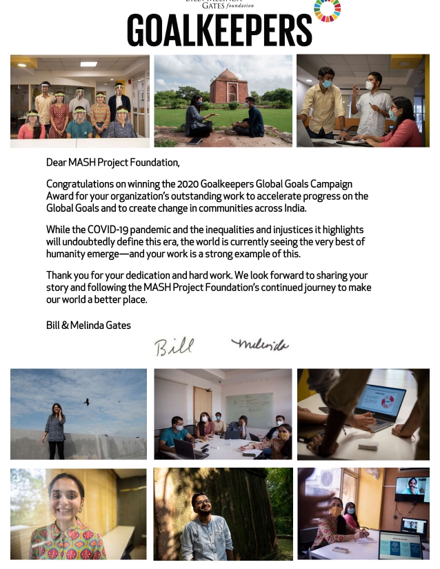 <a href="/MASH_Project/">MASH Project Foundation</a> expresses its gratitude to <a href="/gatesfoundation/">Gates Foundation</a> <a href="/BillGates/">Bill Gates</a> and <a href="/melindagates/">Melinda French Gates</a> for recognising our efforts to accelerate Global Goals. We thank our community of Partners, Advisors, Supporters, Mentors and Volunteers. We're committed to create a bigger &amp; better impact!