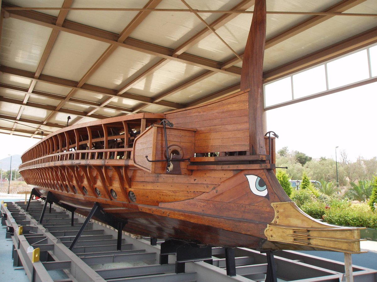 6. Constructed using handmade bronze nails and was armed with a bronze ram weighing 200 kilos (Not lost-wax casted, sad). The Olympias is 36.90m long, 5.50m wide and has a draft of 1.25m with a displacement of 70 tons!