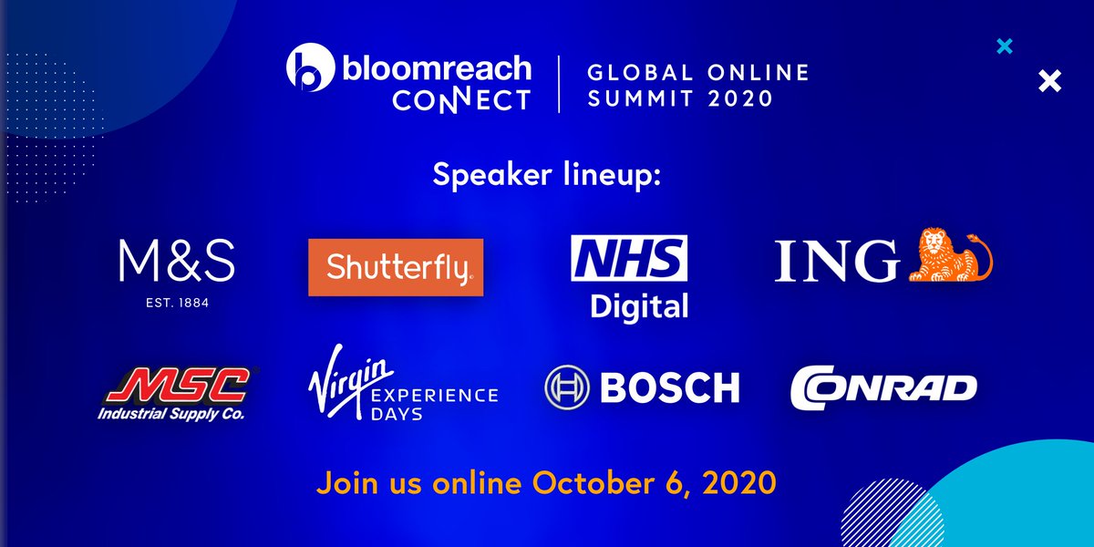 bloomreach_tm's tweet photo. Need another reason to attend #brConnect? Our speaker lineup just dropped. We'll be welcoming @marksandspencer, @Shutterfly, @NHSDigital, @ING, @BoschToolsNA and many more to our virtual stage on October 6! Register for your free spot: https://t.co/WJ85SYHRNo https://t.co/iX85vMffWd