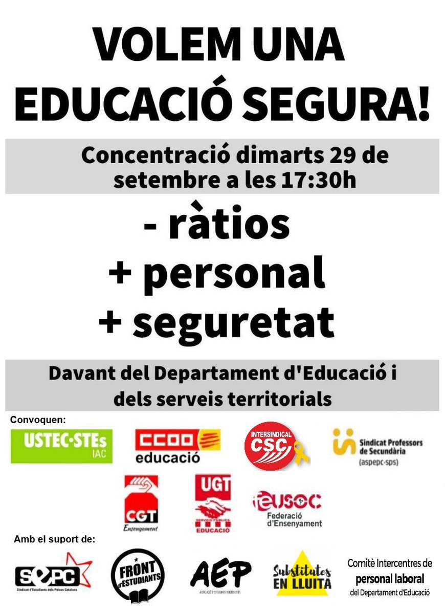 Les <a href="/SubstitutesL/">substitutes_en_lluita</a> ens afegim a la concentració del 29 de setembre. VOLEM UNA EDUCACIÓ SEGURA!