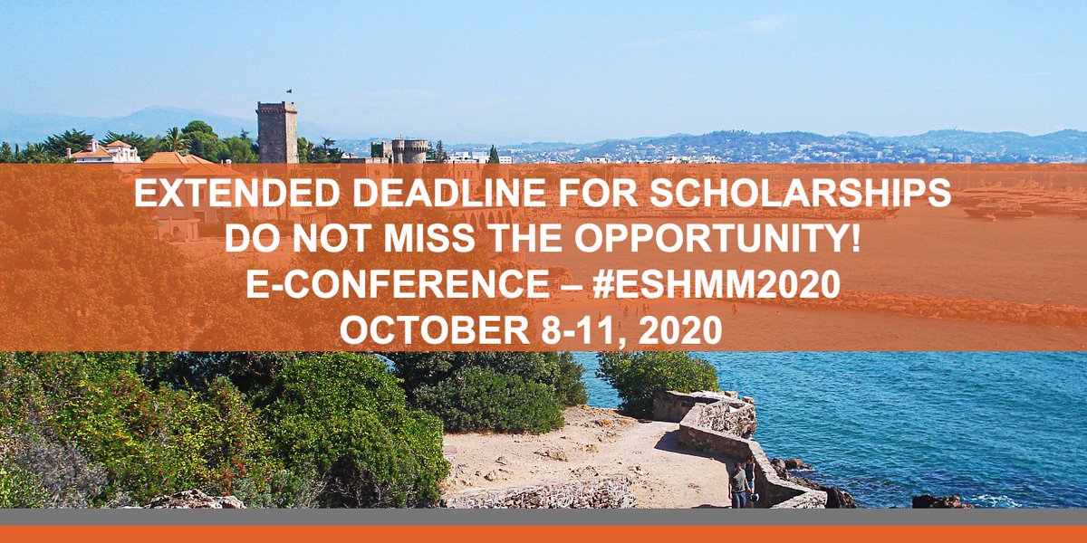 EXTENDED DEADLINE FOR SCHOLARSHIPS: Sept 28
➡ bit.ly/3j4uIFs
ESH Translational  E-Conference on #Multiple #Myeloma
Oct. 8-11 2020 #ESHMM2020
Register now bit.ly/31YcbU1
Visit the E-Conference platform bit.ly/2PWA6xH
#ESHCONFERENCES
#ESHSCHOLARSHIPFUND