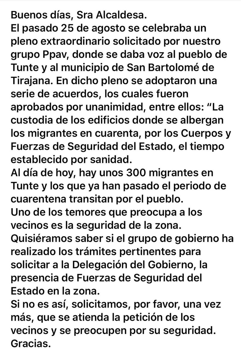 📌En el pleno ordinario 25/09/2020 hemos preguntado si se han realizado gestiones respecto a la #seguridad que reclaman los vecin@s de #Tunte‼️
#LaSeguridadLoPrimero
#elenaalamovega <a href="/Ramon_SuarezO/">Ramón Suárez Ojeda</a> <a href="/Yurena_TejeraC/">Yurena Tejera</a> <a href="/Josecalamojeda/">José Carlos Álamo</a>