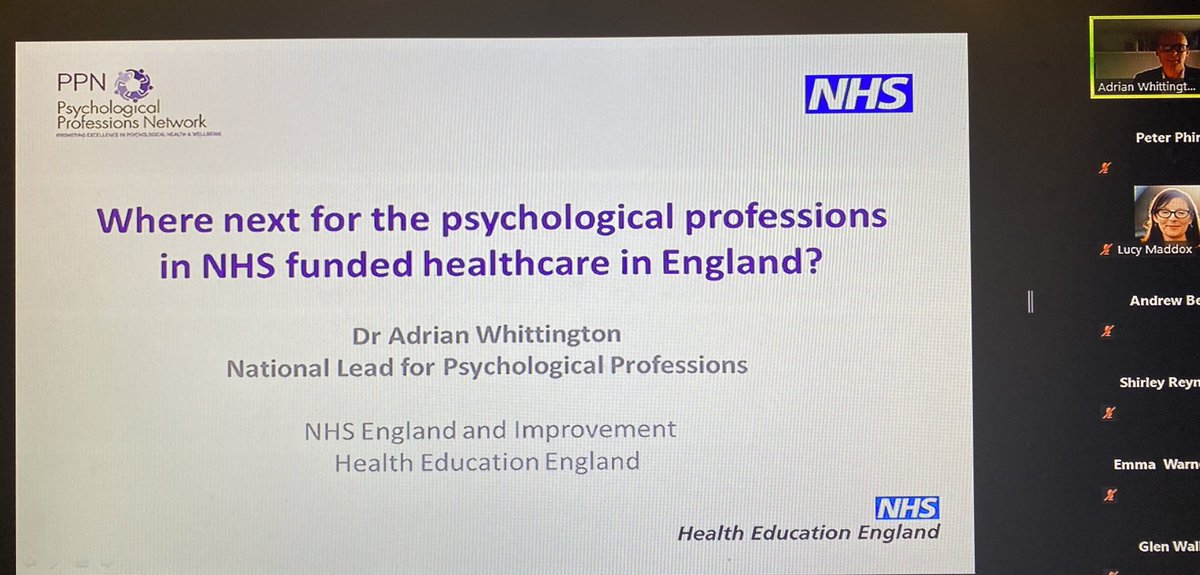 hambahamba01's tweet photo. Wrapping up an inspirational virtual conference in these unprecedented times is keynote by Adrian Whittington talking about “Where next for psychological professions in NHS funded Healthcare in England? #BABCP2020 @BABCP @andrewbeck45 https://t.co/kY3Umhi517