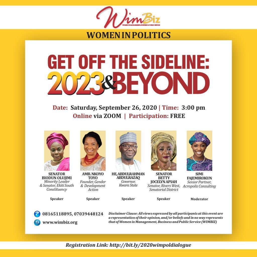 RealAARahman's tweet photo. I have been invited by WIMBIZ as one of their Guest Speakers to speak on the participation of women in Nigerian politics. I will be sharing our administration's perspectives on gender inclusion in governance and our achievements so far in ensuring gender balance. #WIMPOL https://t.co/BgM2JvTLy3