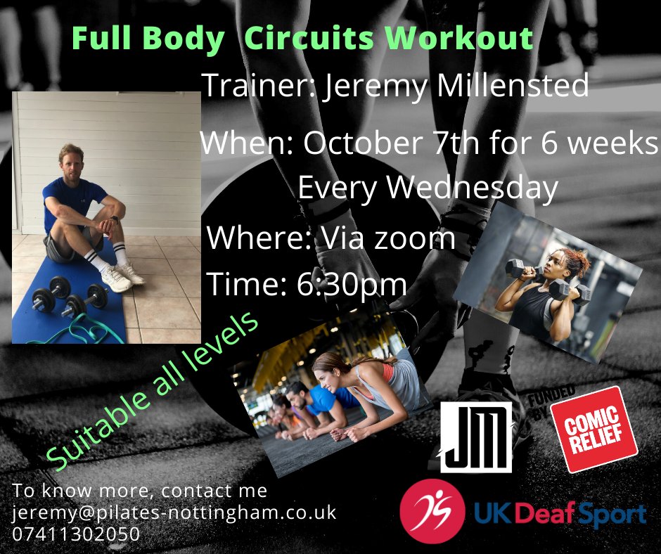 deafsport's tweet photo. Get exercising with Jeremy Pilates Nottingham in doing Full Body Circuits every Wednesday! #deafactiveonline #deaf #deaffitness #bodycircuits https://t.co/aRCcXZ0tzv