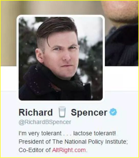White supremacists got hold of this phenomenon a few years ago, and milk chugging became a thing. Neo-Nazis downing gallons of milk to demonstrate their racial purity. Arch-racist hatefool Richard Spencer had a glass of milk emoji in his twitter handle.
