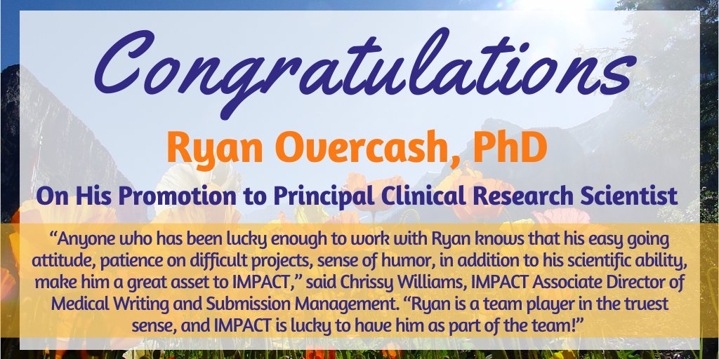 #Congratulations to Ryan Overcash on his #promotion to Principal Clinical Research Scientist! We are so glad he is part of our team! :D bit.ly/3mNoT1u #medicalwriting