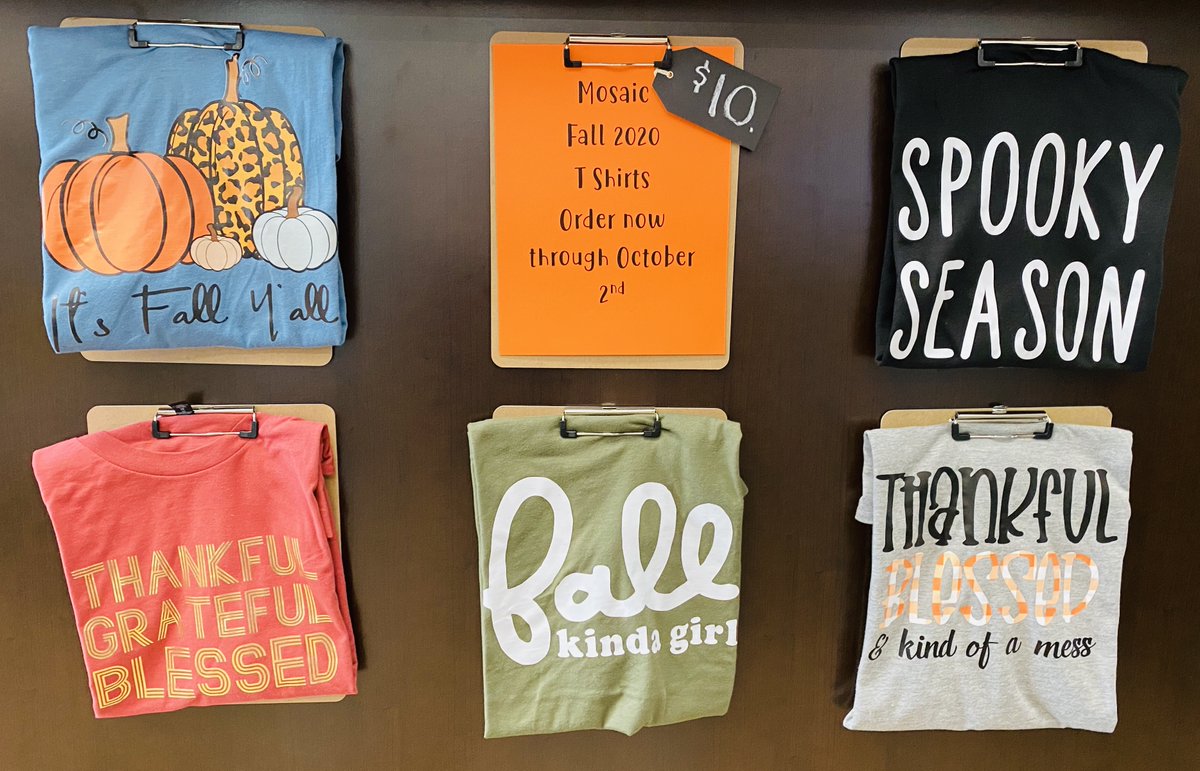 LoriMaugans's tweet image. 🍂It&apos;s Fall Y&apos;all🍂at the Mosaic Store! Be sure to check out all of the cute seasonal shirts &amp;amp; items if you are at the Admin Building. You can also call &amp;amp; place an order 281-641-8027. These cute shirts are $10 &amp;amp; help support @MOSAIChumbleisd! 
#ThankfulBlessedKindofaMess🤪😍🎃