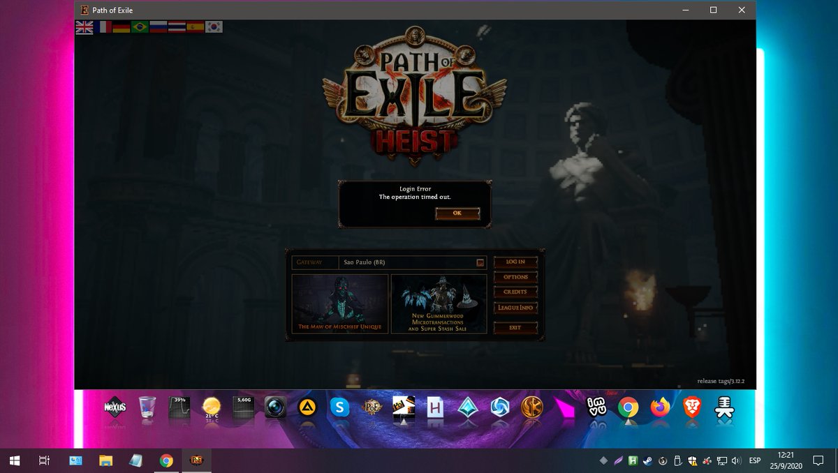 luka_199x's tweet image. -.-". estaba muy tranquilamente subiendo este #gladiator #doublestrike cuando de repente... pum, me desconecta el server y ahora no me deja volver a entrar #mad #poe #pathofexile #heist. voy a suponer que es el servidor de brazil?. no se... no me queda otra q esperar.