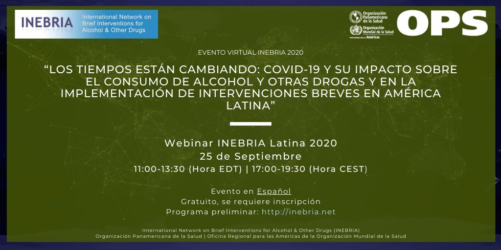 Today is the day for <a href="/INEBRIA_Net/">INEBRIA_Net</a>  Latina meeting. Joan Colom showing that alcohol and tobacco use remained the same during the pandemics in Cataluña, but benzodiazepines increased #INEBRIA2020