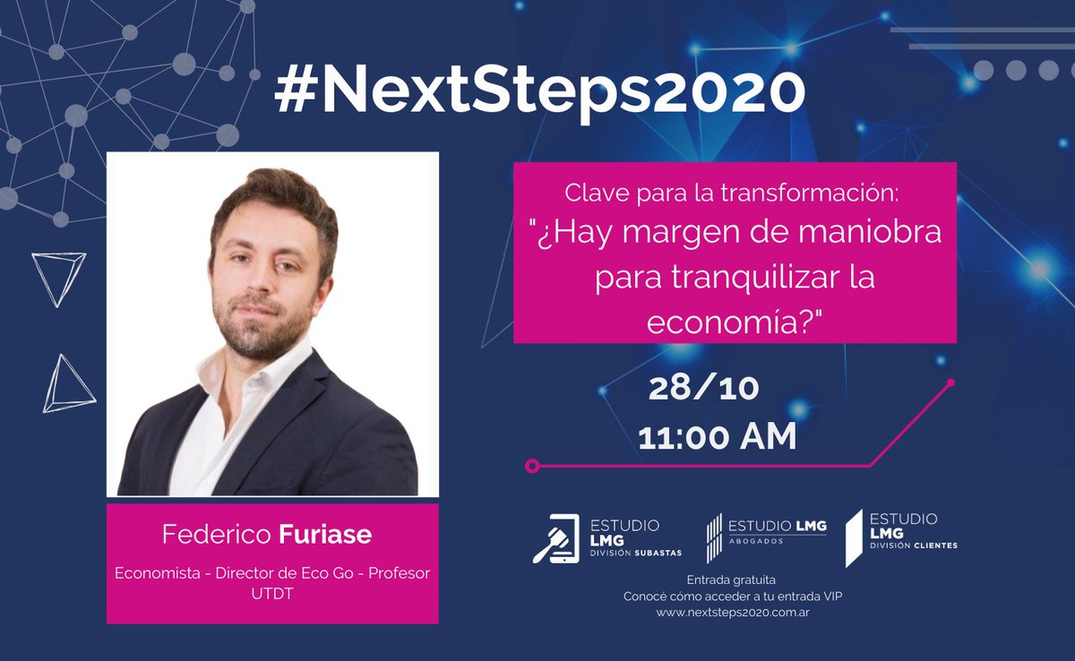 EstudioLmg's tweet photo. @FedericoFuriase nos acompaña nuevamente en #NextSteps.
- Para acceder a #NextSteps2020 te podés registrarte de manera libre y gratuita, también contamos con una opción VIP en: https://t.co/RaAtdX28Xc #Conferencia #Empresas #Actualidad https://t.co/HNIvYfuLqi