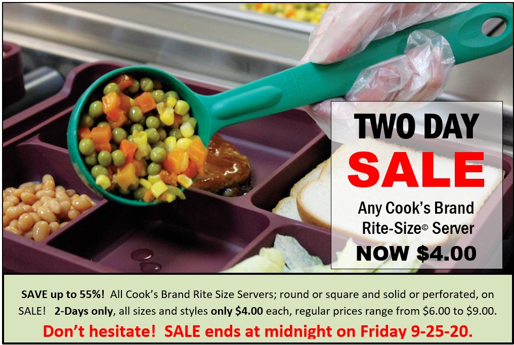 cookscorrect's tweet image. All Cook's Brand Rite Size Servers are on #sale! All sizes and styles only $4/each! Shop now: bit.ly/CCR-Rite-Size-…

#CooksBrand #CCR #CooksCorrectional #foodservice #foodserviceindustry