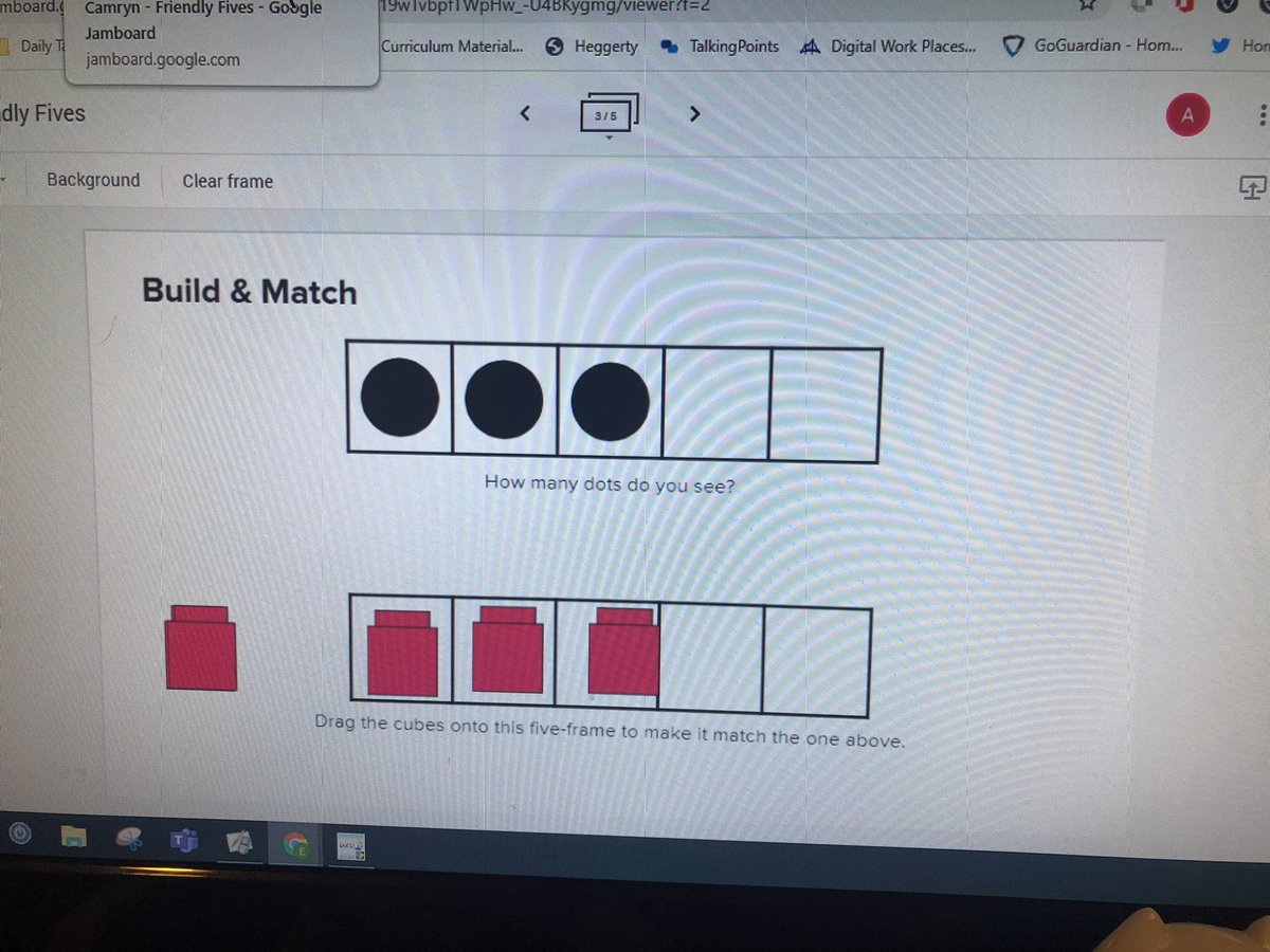 Ss used Jamboard today to build with cubes on an empty five frame in order to match the number of dots they counted in each five frame 😊 <a href="/flesbcps/">Featherbed Lane Elem</a>