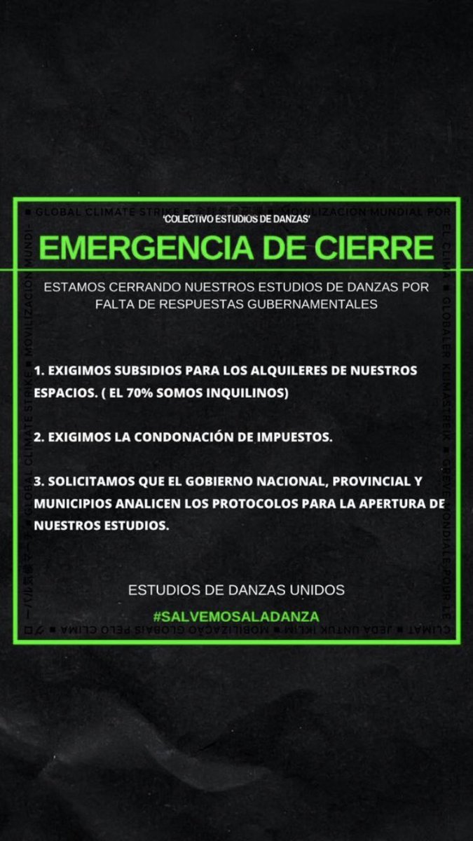 Necesitamos difusión de la grave situación que estamos pasando alumnos, profesores y directores de las escuelas de danza🙏🏻 ayudanos con tu RT #SalvemosALaDanza✨
<a href="/muscarijoseok/">Jose Maria Muscari</a> <a href="/noeliamarzol/">noelia marzol</a> <a href="/matinapp/">Mati Napp</a> <a href="/TucuLopez/">Tucu López</a> <a href="/magdalenabravi/">Magui Bravi ❥</a> <a href="/FernandoDente/">F CRYPTO</a> <a href="/Tomasdente/">Tomás Dente(TomRox) 🙋‍♂️🤩</a> <a href="/pashkus/">Ricky Pashkus</a> <a href="/laura_fidalgook/">Laura Fidalgo</a>