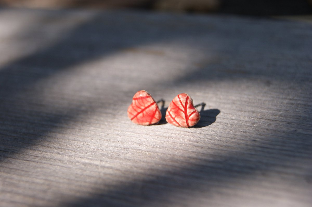 Tiny #redheart stud earrings, Ceramic stud, ceramic #heartearrings #redearrings, surgical steel, one of a kind red stud, tiny red earrings etsy.me/303W7A3 #red #anniversary #heart #lovefriendship #potteryearrings