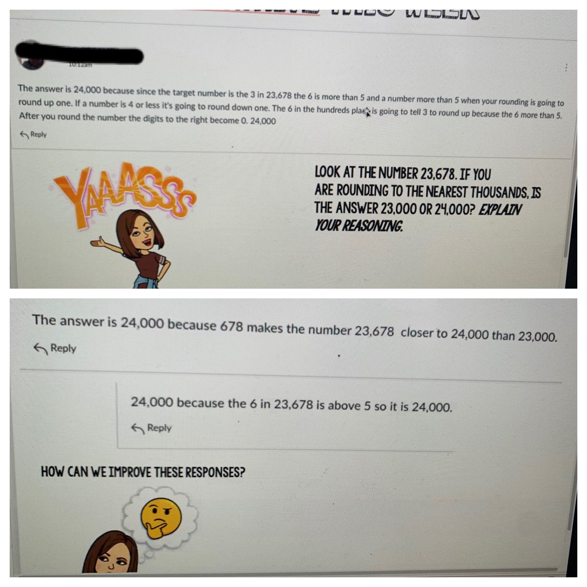 Number talk, quick write, success criteria, Ss sharing their thinking &amp; reflecting on their learning...whew! Ms. Luckado’s 4th graders <a href="/HVES_Hawks/">HardinValleyES</a> are hard-working VIRTUAL mathematicians! #talkmath <a href="/KCSMathematics/">Gary A. Petko</a> <a href="/MathFriendAnne/">Anne Stinnett</a>  <a href="/poe_sunny/">Sunny Poe</a> <a href="/CADowell1/">Christy Dowell</a> <a href="/skeewee24/">Dr. Stephanie Taylor</a> <a href="/SchultzMelanie1/">Melanie Schultz</a>