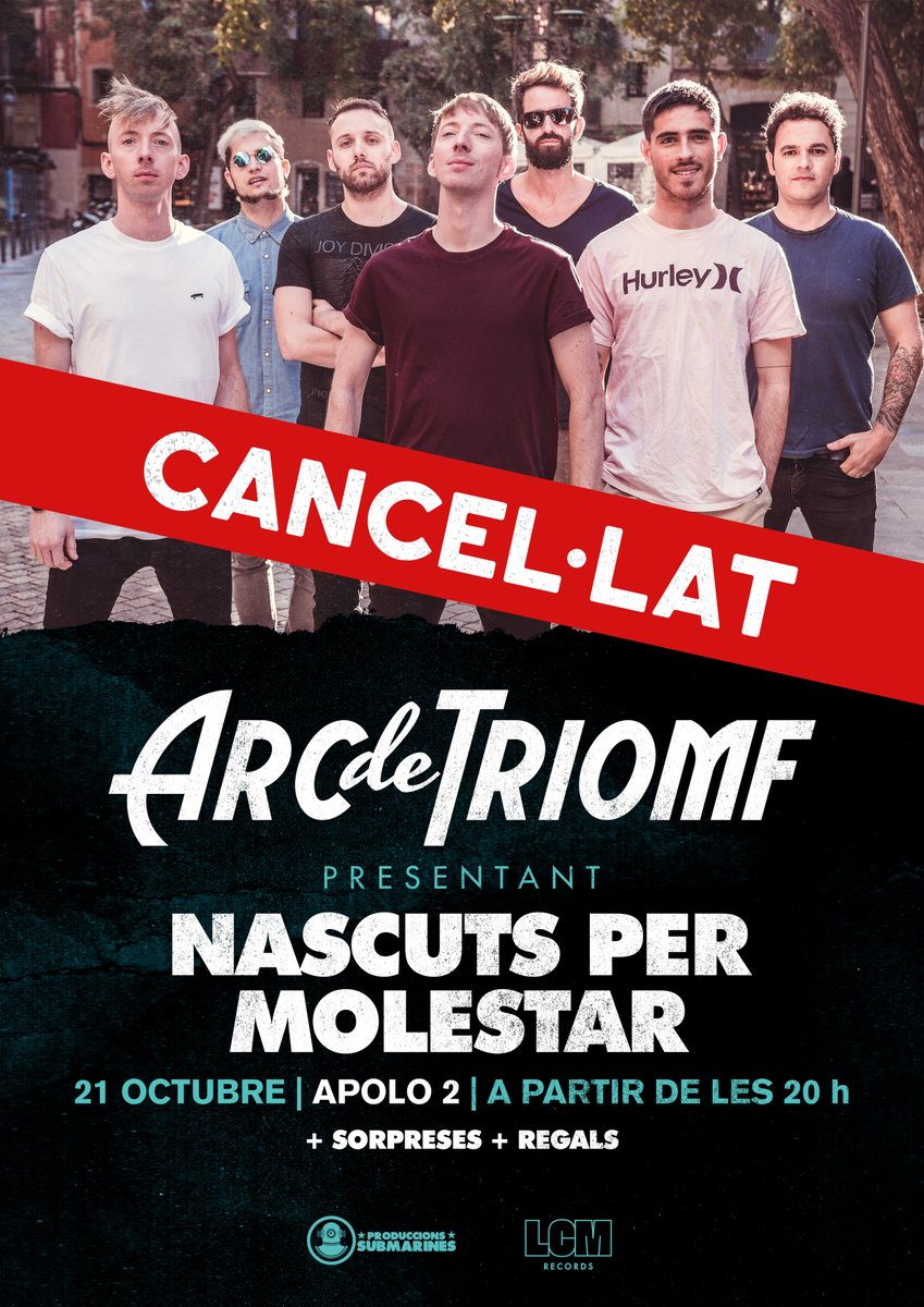 Lamentablement el concert del dia 21 d'Octubre queda cancel·lat. Després d'estudiar totes les alternatives, no hem tingut cap més alternativa 😔
 
💰 Les entrades s'han abonat automàticament a les vostres targetes de crèdit

<a href="/LCMRecords_/">LCM Records</a> <a href="/ProdSubmarines/">Prod. Submarines</a> 
@Sala_Apolo <a href="/CanibalApolo/">Canibal Apolo</a>