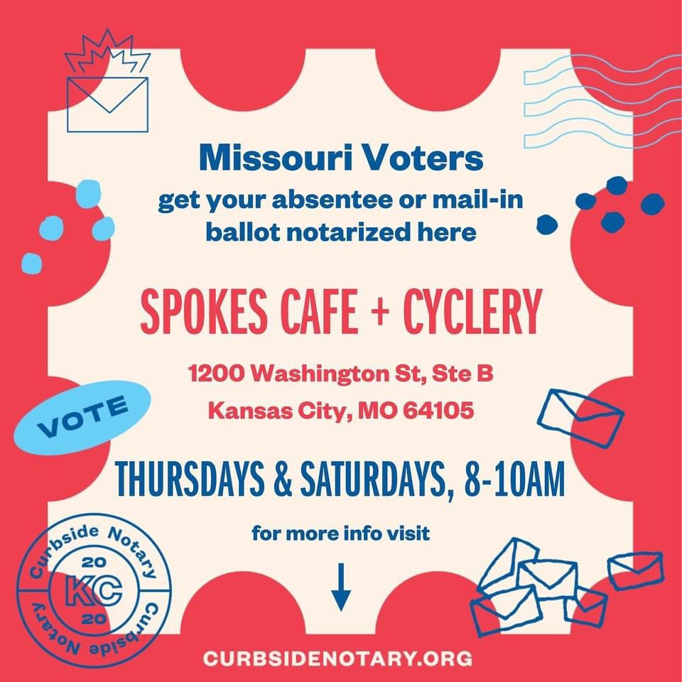 spokeskc's tweet image. Update! We will have a notary onsite every Thurs &amp;amp; Sat morning starting Oct. 1 through Oct. 31.
Get your mail in ballots notarized for free!🗳
Here are pics of the super cool, super safe booth.
Feel free to share if you are so inclined.
#spokeskc #curbsidenotary #curbsidekc #vote