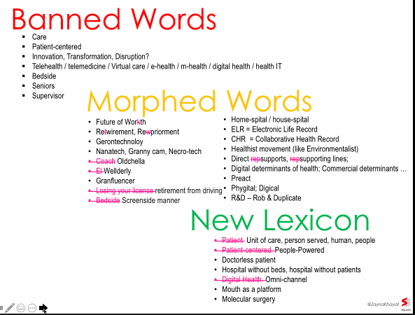 ramanjap's tweet photo. Some great learnings from Creative Destruction of Healthcare webinar with @ZaynaKhayat and @manonfiresocial around being mindful about the language we use in healthcare and what it means to truly be innovative. Absolutely loved the thoughts she shared around the use of words https://t.co/FAR4Y8NlCW