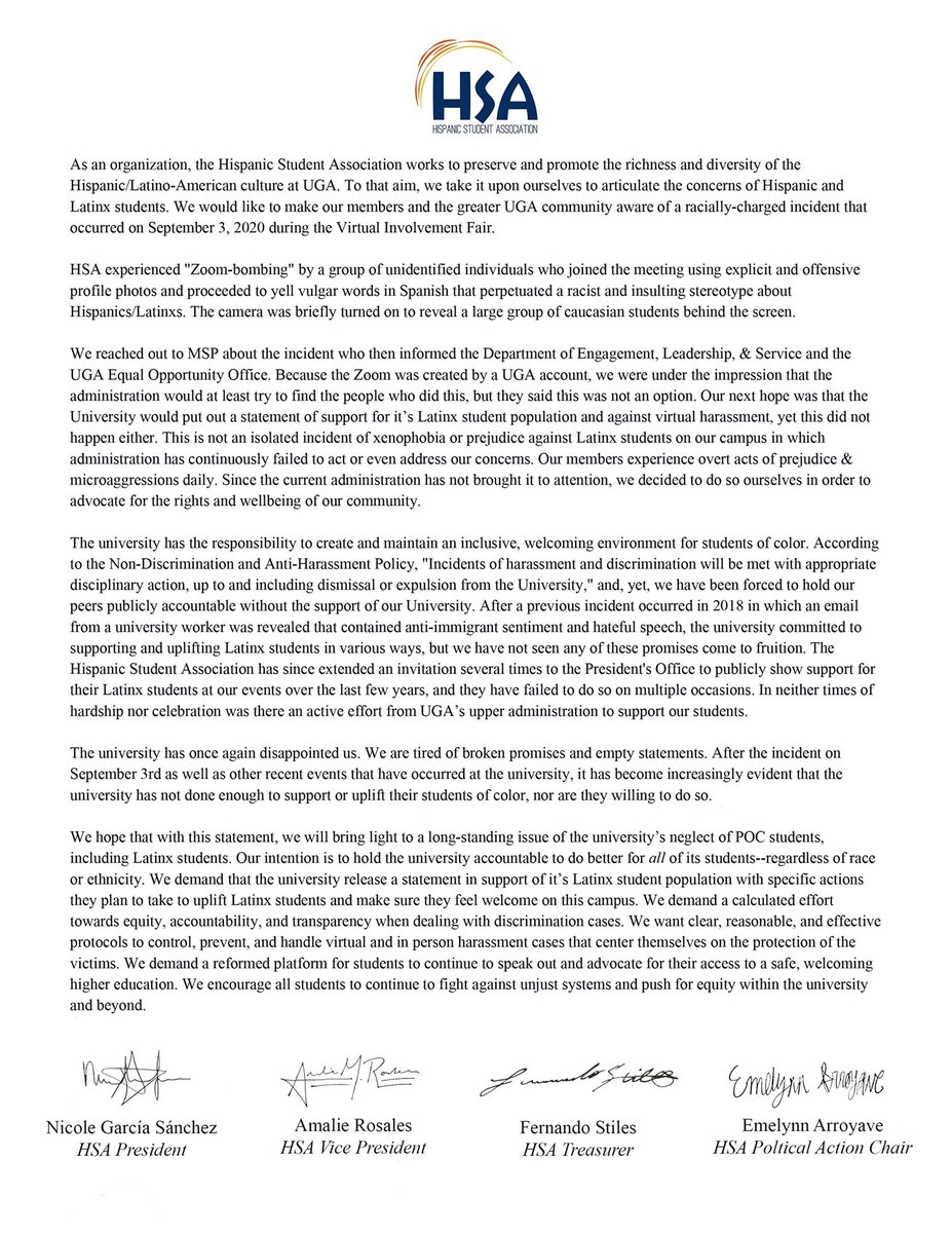 HSAatUGA's tweet photo. A message from the HSA executive board. https://t.co/OTCMa3cjb6
