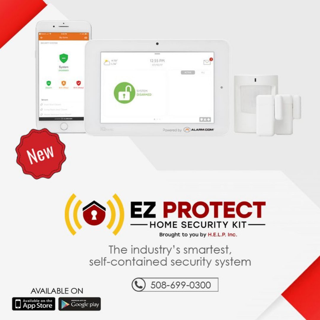 AskHelpInc's tweet image. The EZ Protect Home Security Kit protects your valuables while going easy on your wallet. Get 24/7 monitoring for as low at $29.95 per month, &amp;amp; rest easy knowing your most precious possessions are protected.

Contact today for more information!   
508-699-0300  sales@helpinc.com
