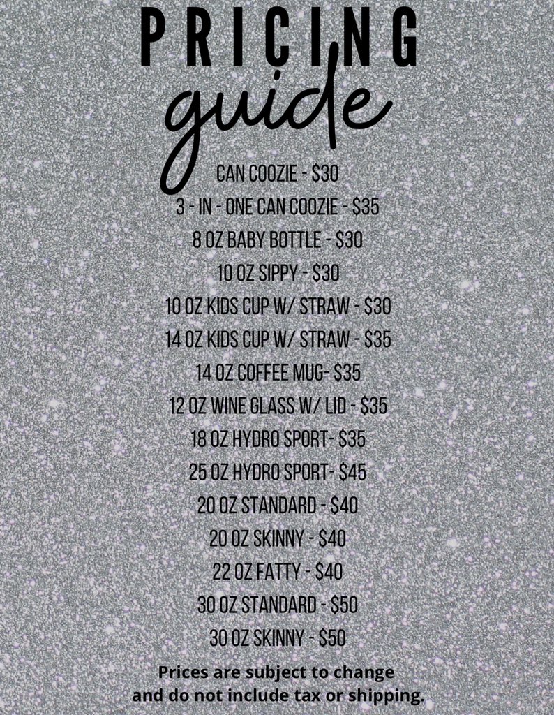 CheysCups's tweet photo. Pricing Guide https://t.co/MR7fZo6zef