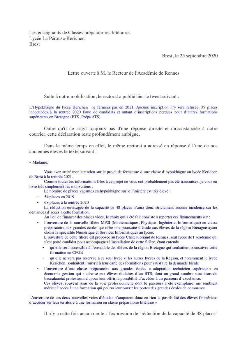 danielhszabo's tweet photo. @acrennes @RichardFerrand @didierlegac @JCLarsonneur @jmblanquer L'équipe pédagogique de LPK attend toujours une réponse du recteur et publie une lettre ouverte en réponse à son tweet et aux réponses envoyées aux anciens élèves. https://t.co/yuiRd3jWTN