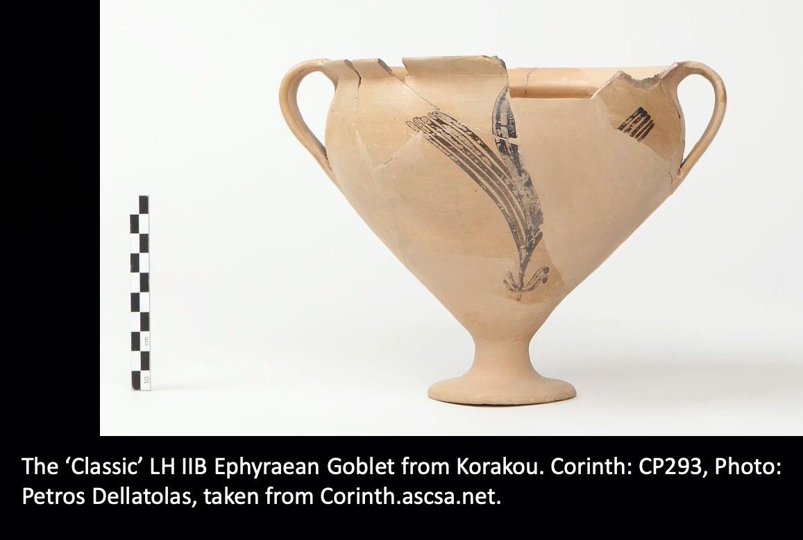 The focus of his lecture is dedicated to the Ephyraean Goblet. This type of goblet has been found in Knossos and is used to argue of Mycenaean invasion in Crete since it seems to be a direct imitation of the goblets found in Asine. Sturge believes though that this is not true. /4