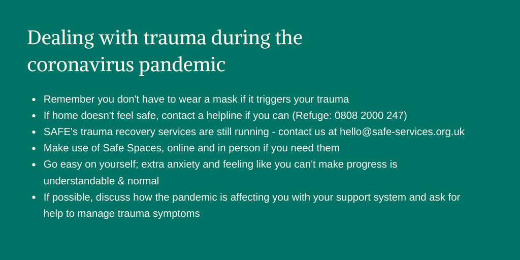 WeAre_SAFE's tweet photo. Experiencing domestic abuse trauma during a pandemic? Not ideal. As cases rise, here are some tips on how to look after yourself and your trauma right now. 

#DomesticAbuse #YouAreNotAlone #WeAreSafe https://t.co/U7x4oJ54nq