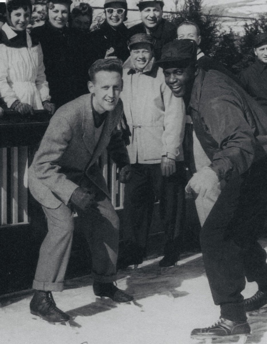 ouroldballgame's tweet photo. Here is a photo of @TheVinScully and Jackie Robinson in ice skates because, why not? https://t.co/kFJDwKSQly