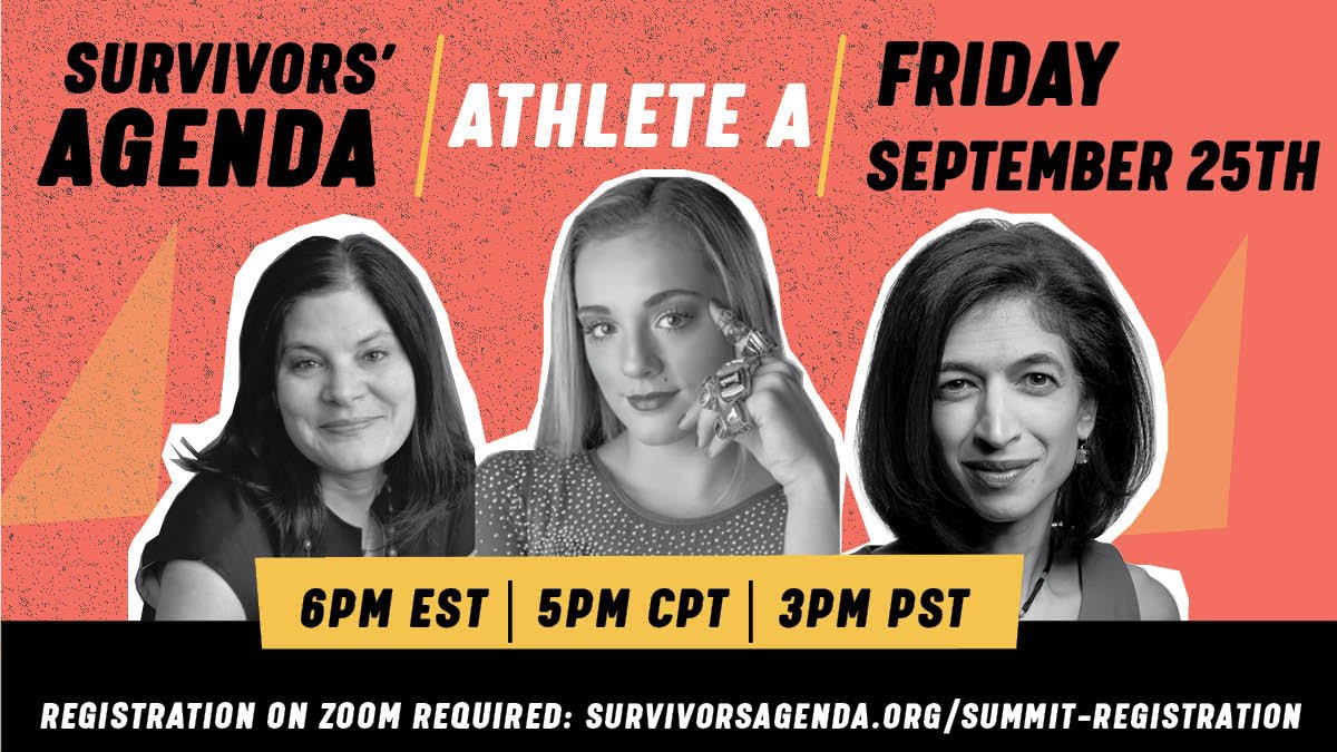 The #SurvivorsAgenda aims to ensure that survivors voices are at the forefront of shaping the national conversation around sexual violence. We're thrilled that #AthleteA was invited to participate in their upcoming summit. Tune in today to hear more.
survivorsagenda.org/summit-registr…