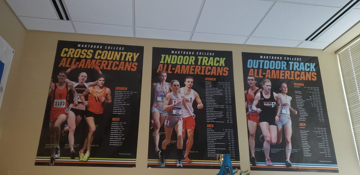 After 4 years, the distance All American posters have been updated. Welcome to the wall, alums Casey Roberts and Eli Kaczinski! 198 and counting. #WXC #WTF