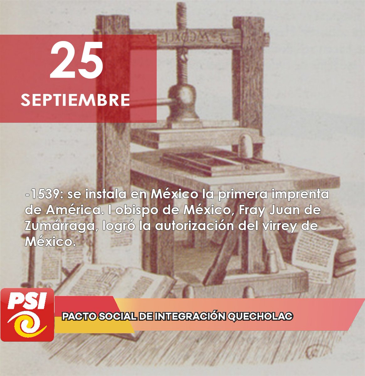 MunicipalPsi's tweet photo. Excelente día para todo el equipo de los Poblanos.

Hoy 25 de Septiembre fue un gran cambio en la historia, ya que un día como hoy pero 1539 se instaló en México la primera Imprenta de América Latina. 

#PSI
#Quecholac
#historia
#equipodelospoblanos https://t.co/6QmatXdoHE