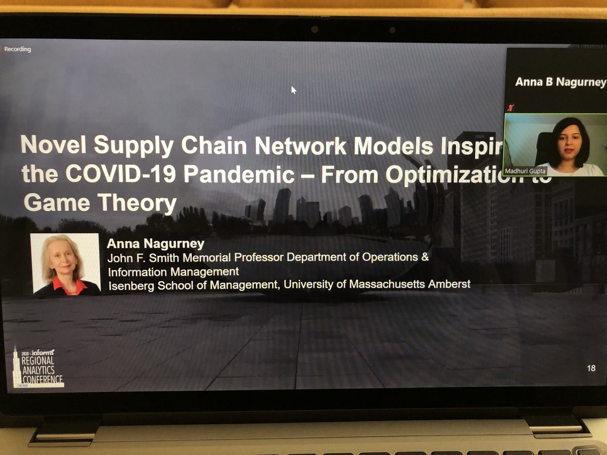 Supernetworks's tweet photo. Many thanks to the organizers of @Informs #ChicagoAnalytics conference for the opportunity to share our #orms research on novel #supplychains in the #pandemic. https://t.co/Amn8xNF2Aa